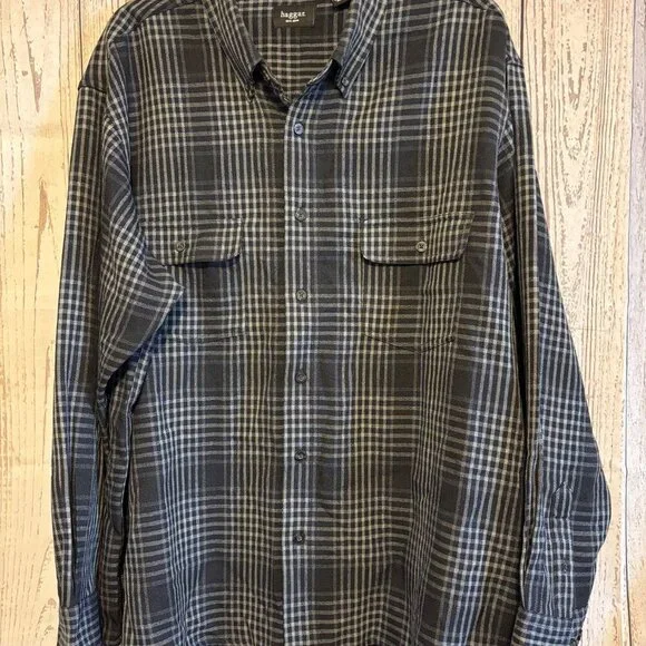 Haggar Gray & Black Two Pocket Tailered Dress Casual Long Sleeve Shirt Size XXL - Picture 3 of 9